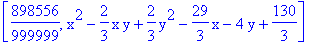 [898556/999999, x^2-2/3*x*y+2/3*y^2-29/3*x-4*y+130/3]